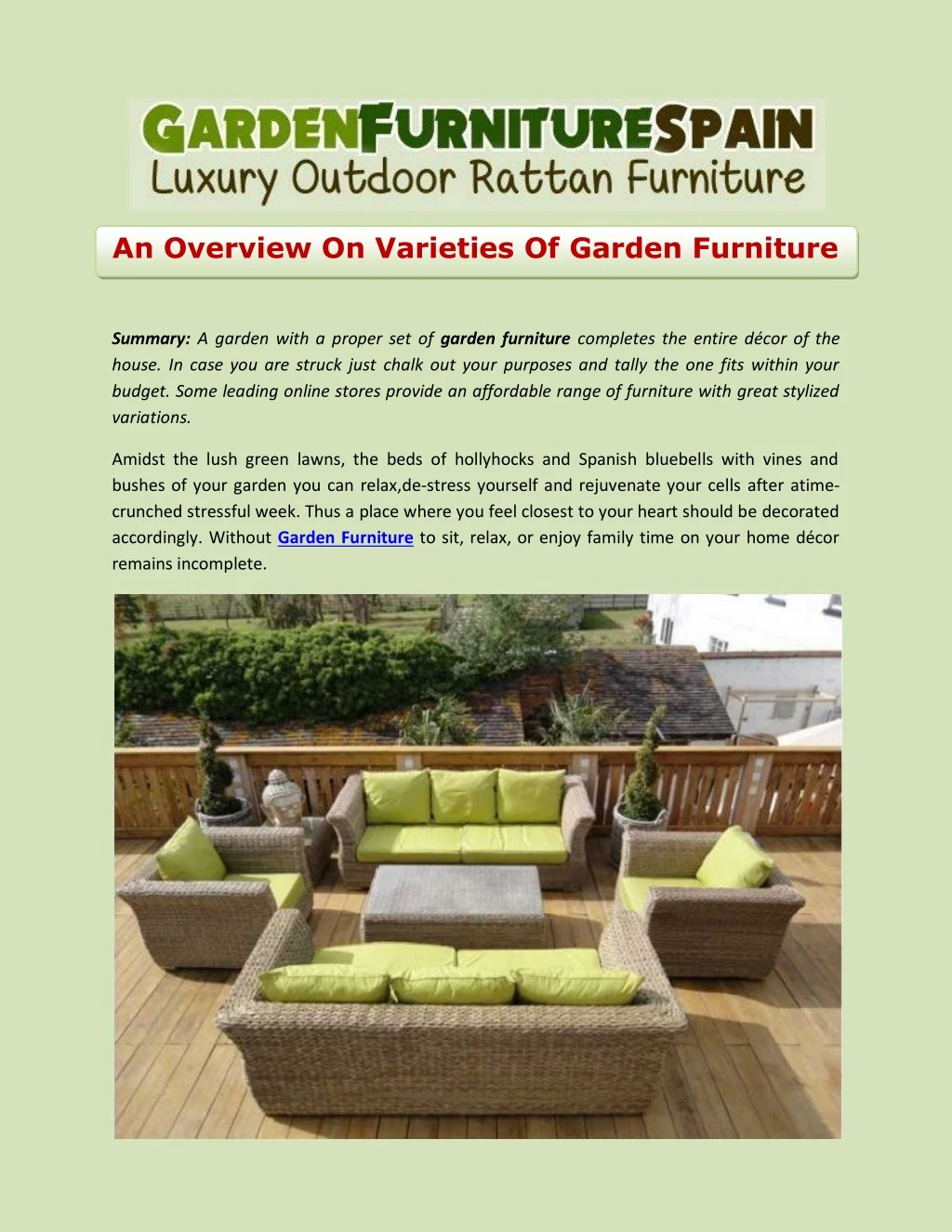 an overview on varieties of garden furniture