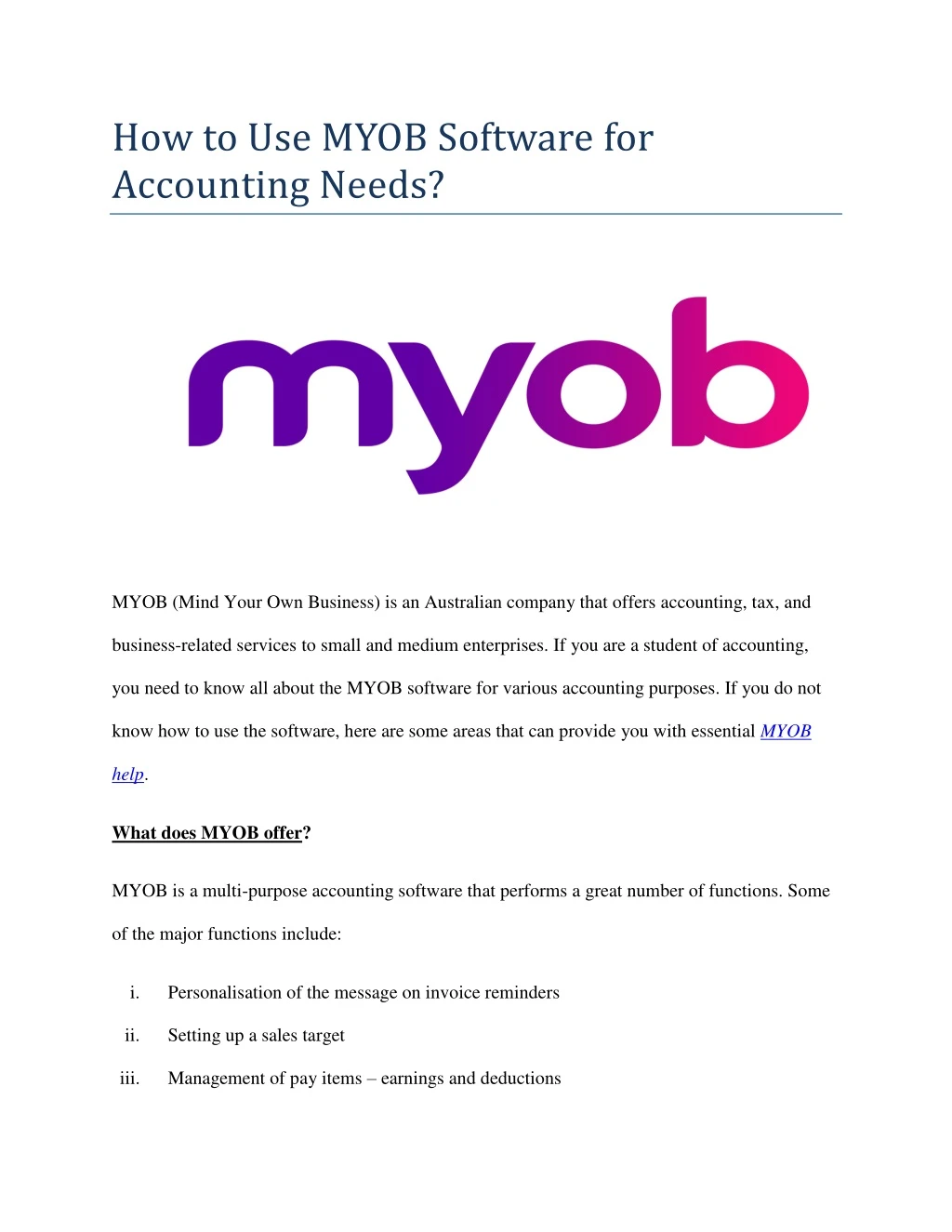 how to use myob software for accounting needs