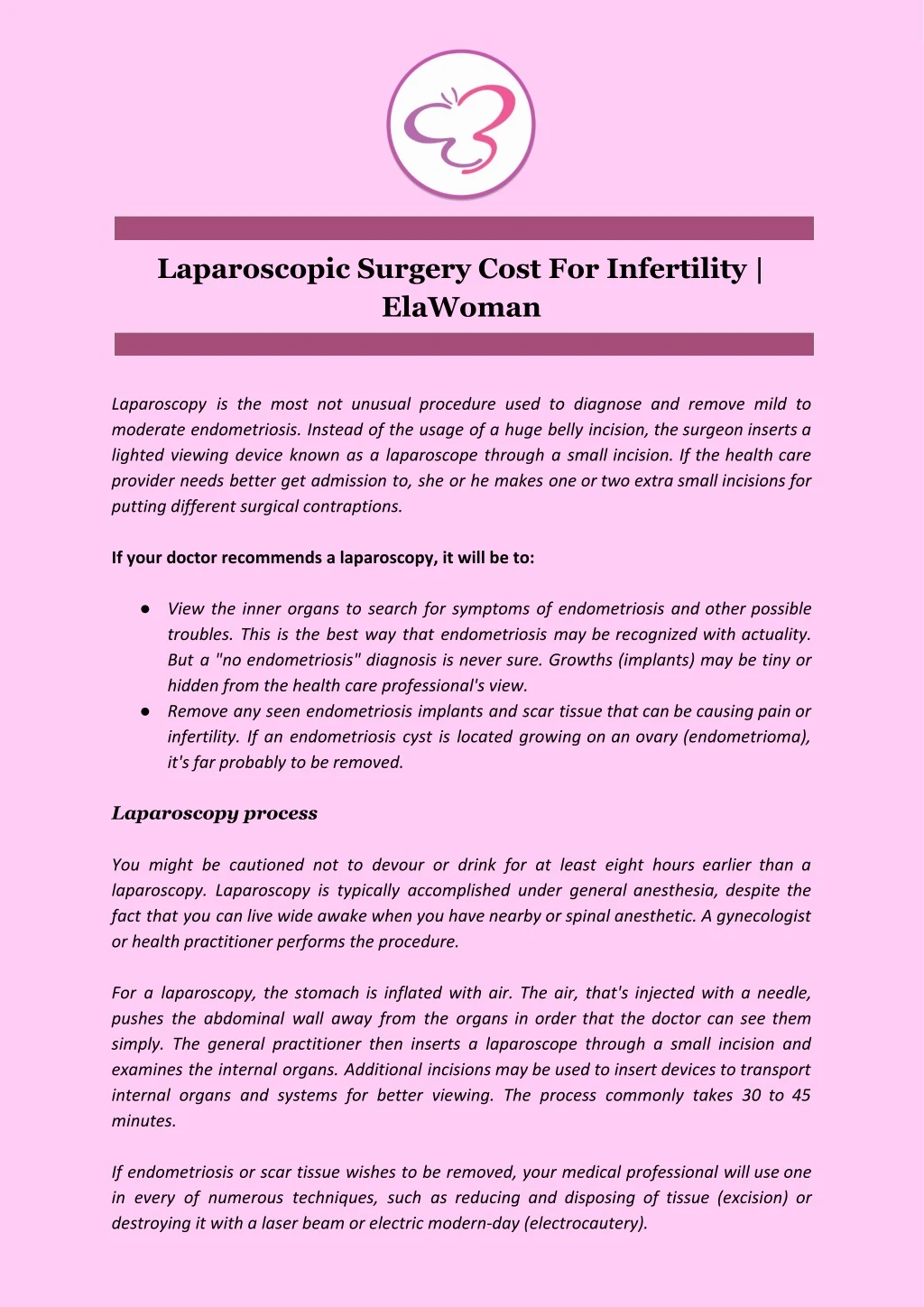 laparoscopic surgery cost for infertility elawoman