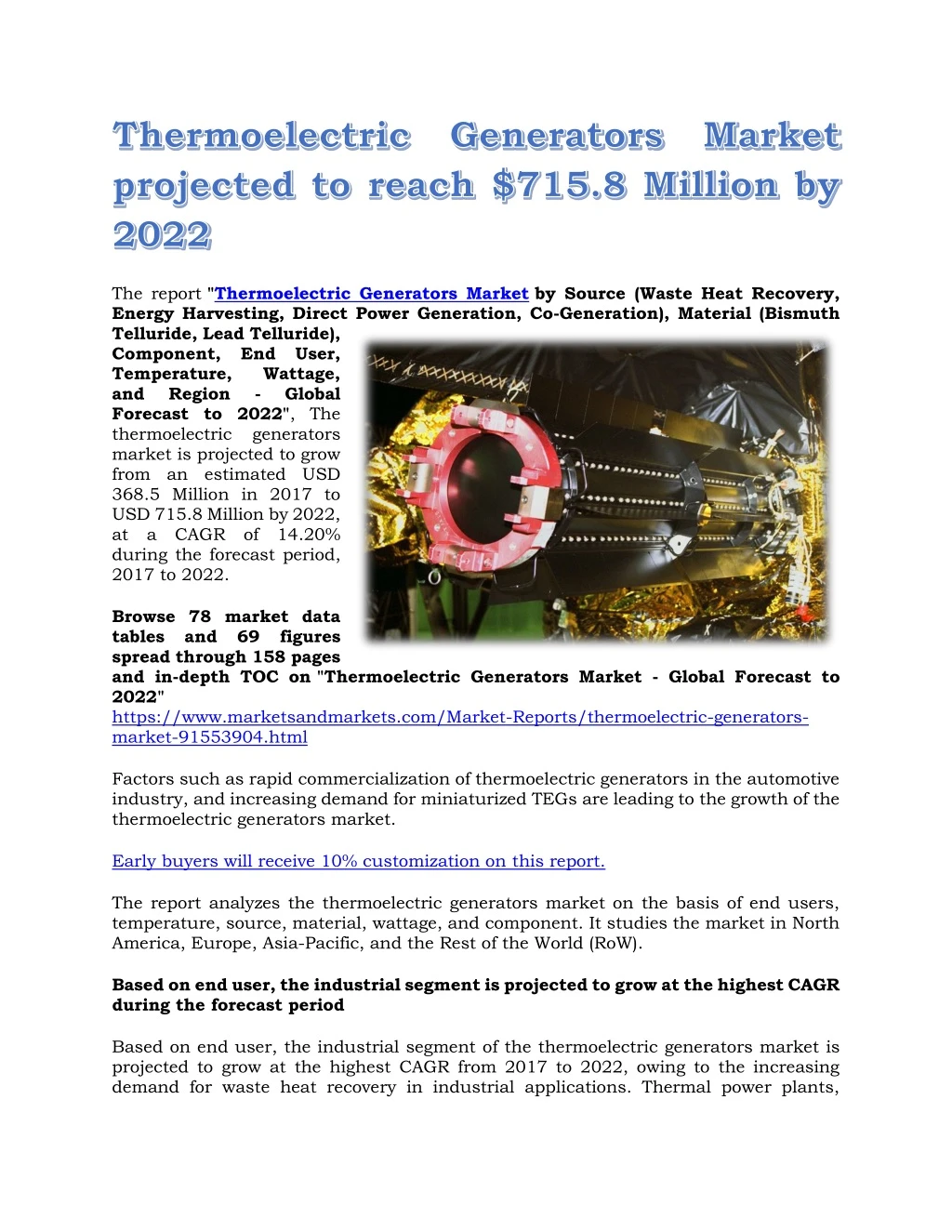 the report thermoelectric generators market