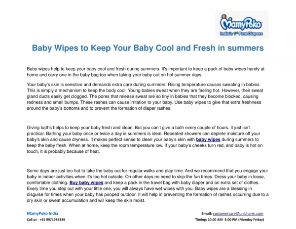 Baby Wipes to Keep Your Baby Cool and Fresh in summers