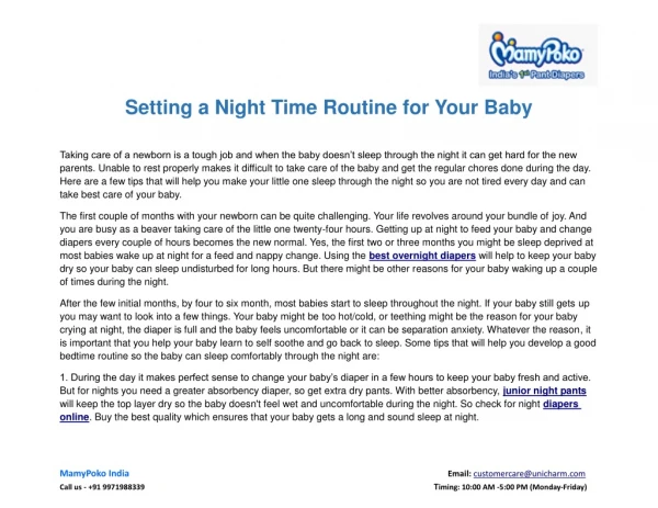 Setting a Night Time Routine for Your Baby