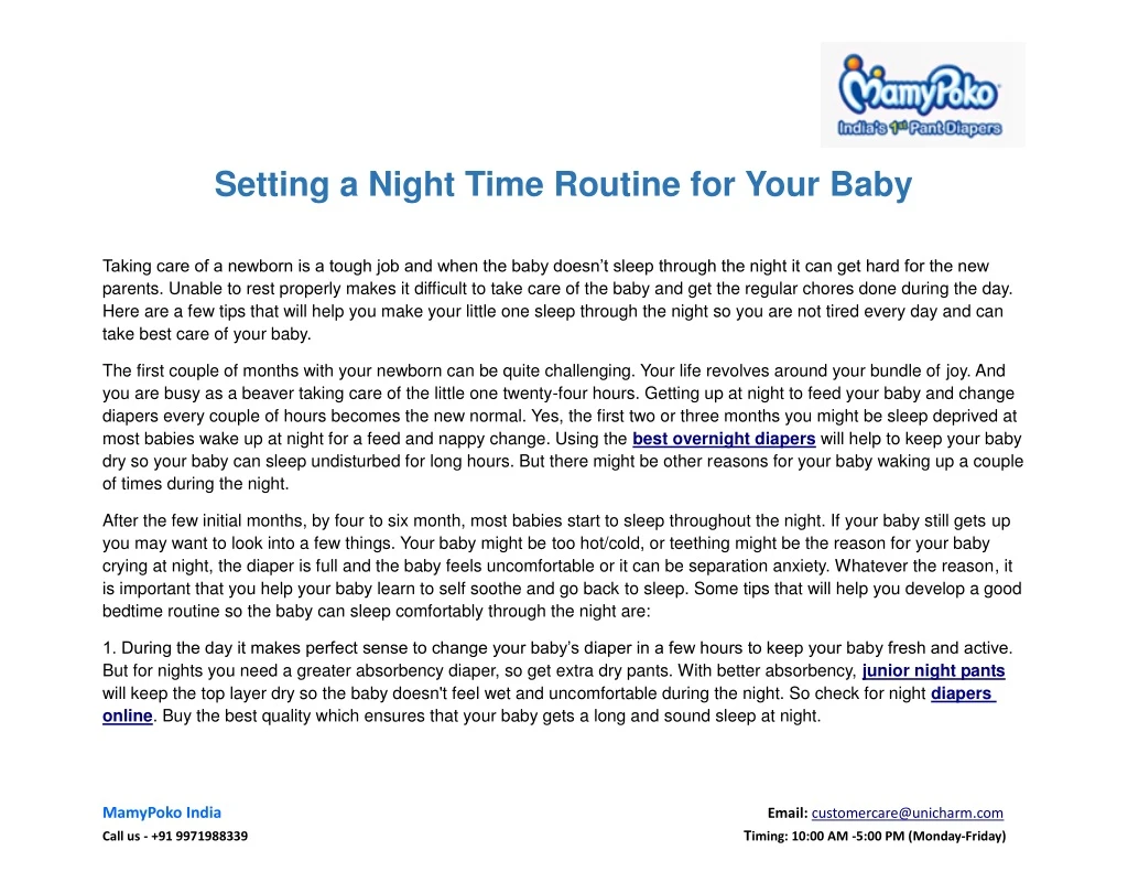setting a night time routine for your baby