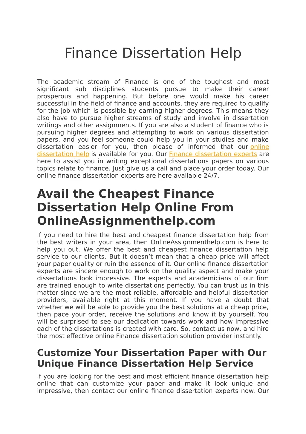 finance dissertation help