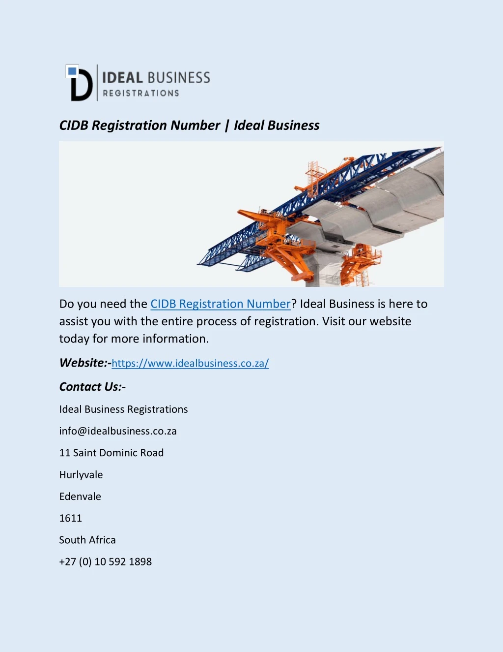 cidb registration number ideal business