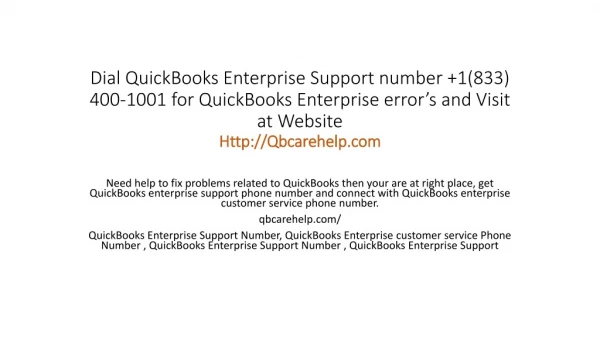Quickbooks Enterprise support +1 (833)400-1001 Phone number