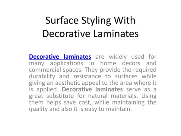 Surface Styling With Decorative Laminates