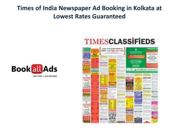 Times of India Newspaper Ad Booking in Kolkata at Lowest Rates Guaranteed