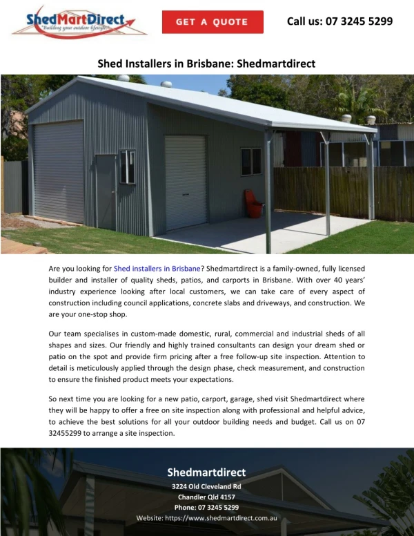 Shed Installers in Brisbane: Shedmartdirect