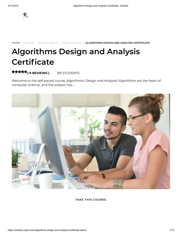 Algorithms Design and Analysis Certificate - Edukite