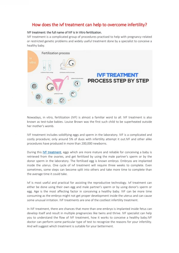 How does the ivf treatment can help to overcome infertility?