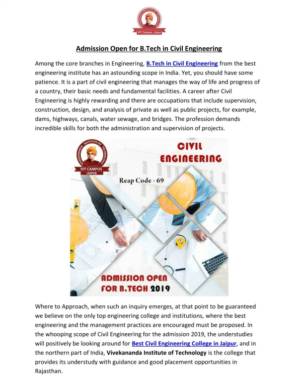 Admission Open for B.Tech in Civil Engineering