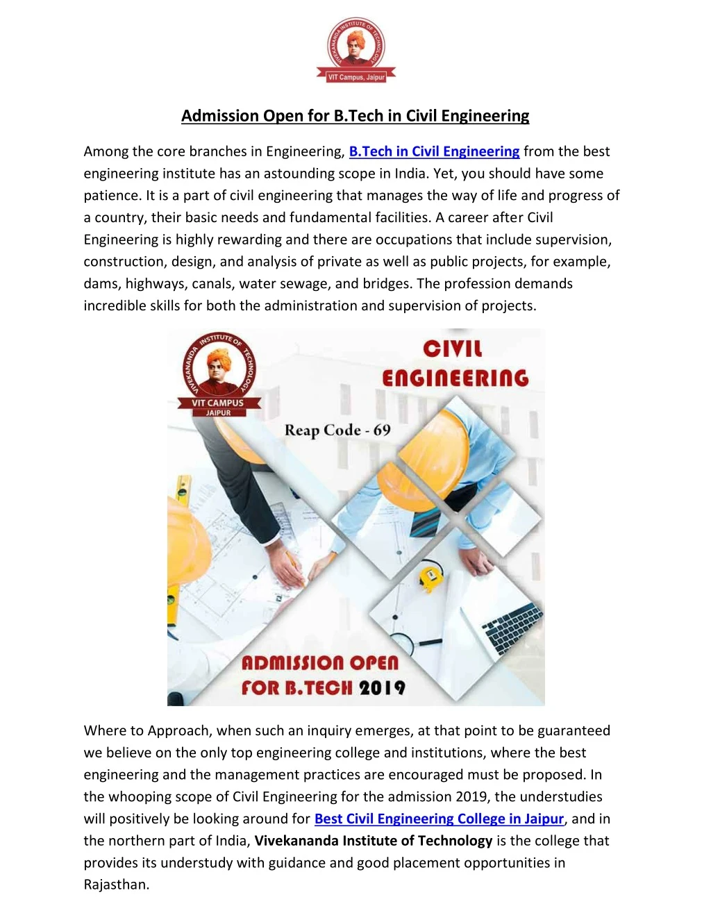 admission open for b tech in civil engineering