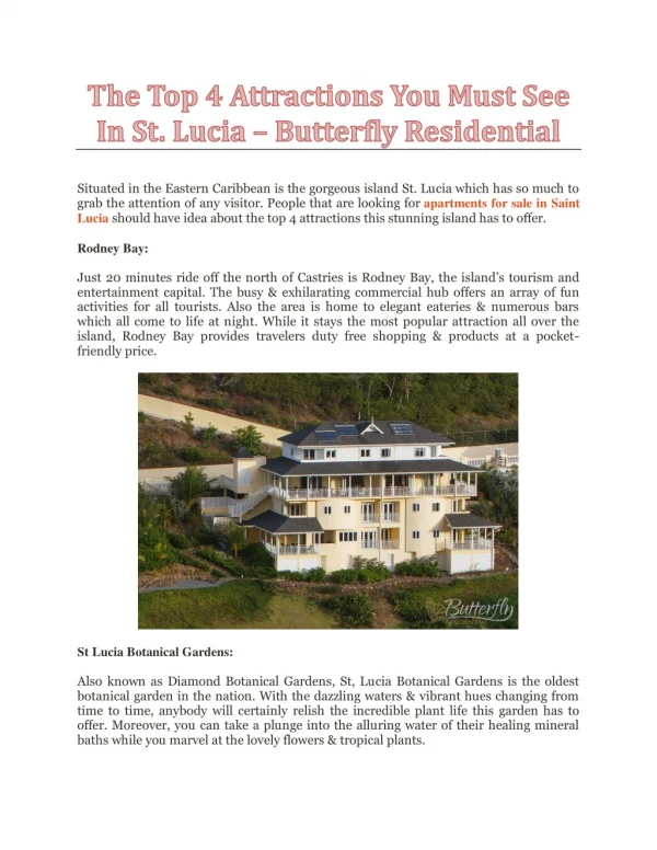 The Top 4 Attractions You Must See In St. Lucia - Butterfly Residential