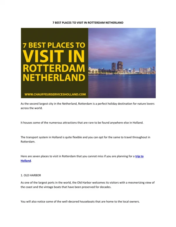 7 BEST PLACES TO VISIT IN ROTTERDAM NETHERLAND