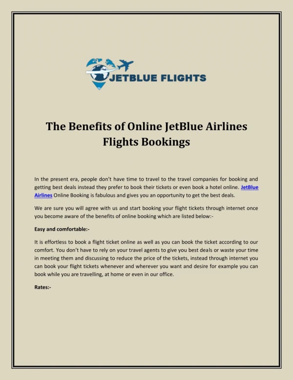 The Benefits of Online JetBlue Airlines Flights Bookings