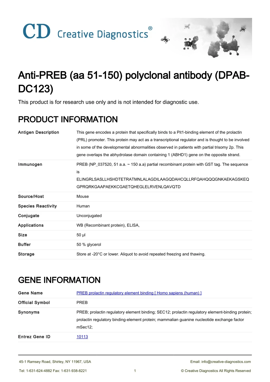 anti preb aa 51 150 polyclonal antibody dpab anti