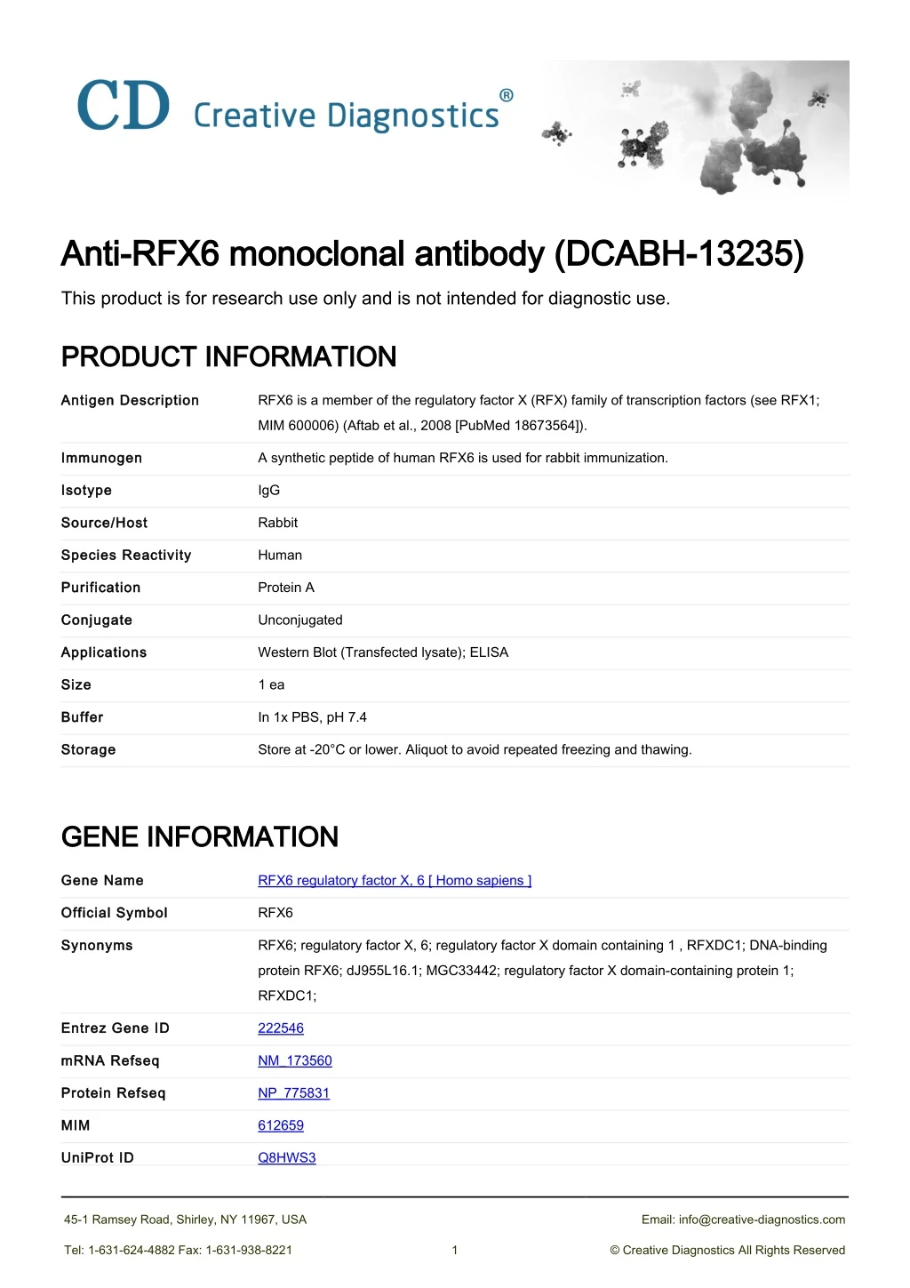 anti rfx6 monoclonal antibody dcabh 13235 anti