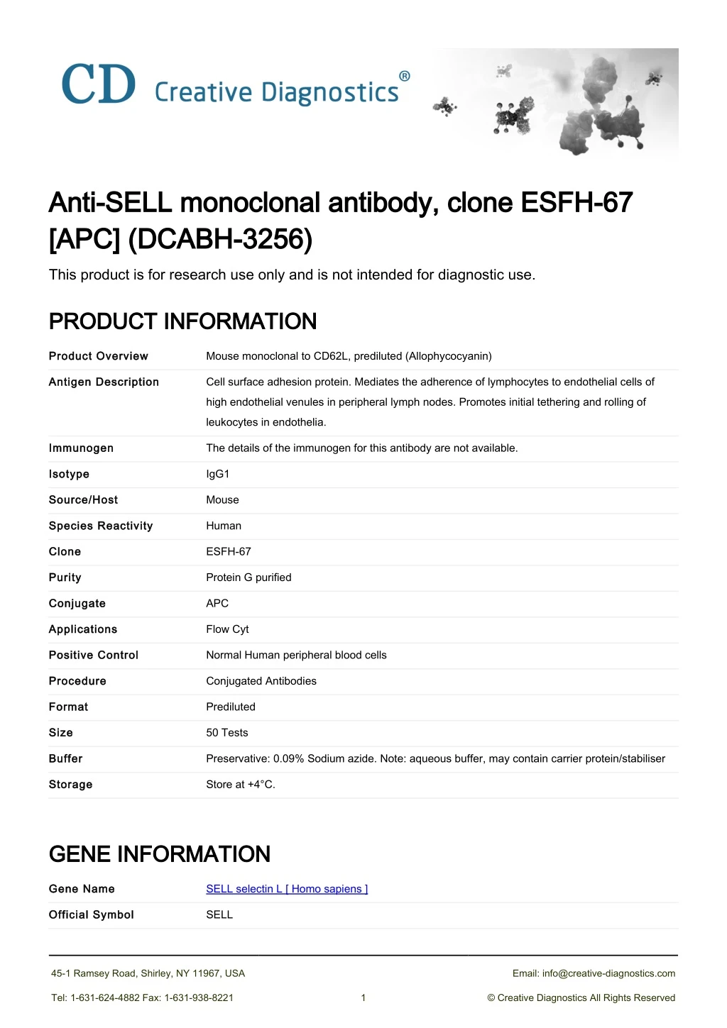 anti sell monoclonal antibody clone esfh 67 anti