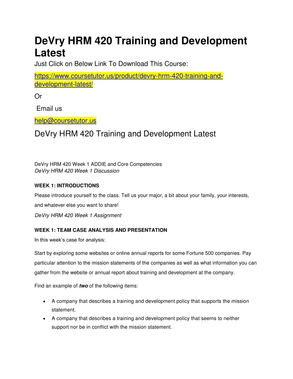devry hrm 420 training and development latest