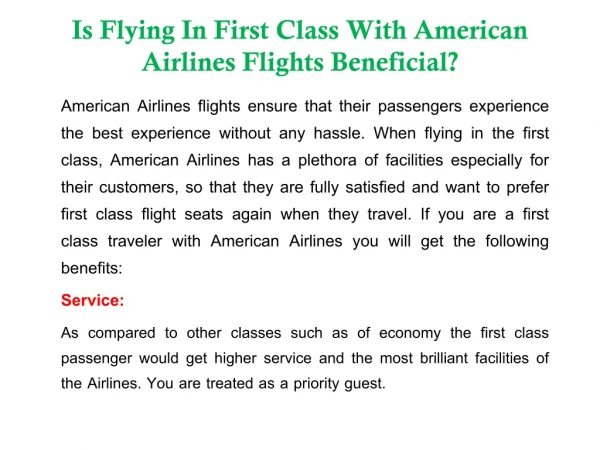 Is Flying In First Class With American Airlines Flights Beneficial?