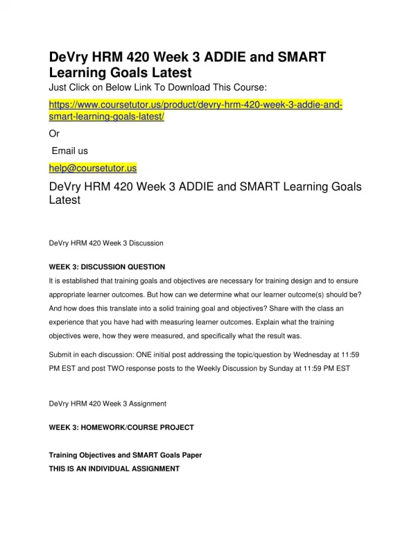 devry hrm 420 week 3 addie and smart learning