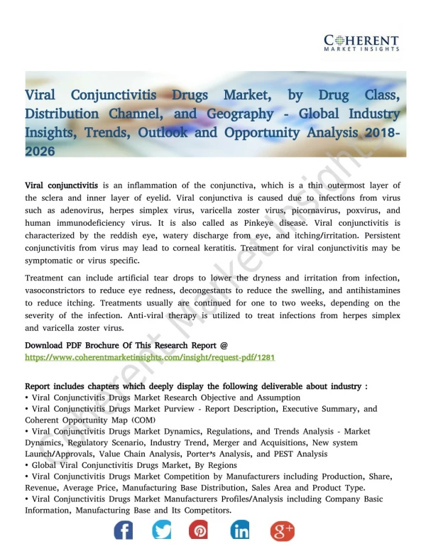 Viral Conjunctivitis Drugs Market Trends, Outlook and Opportunity Analysis 2018-2026