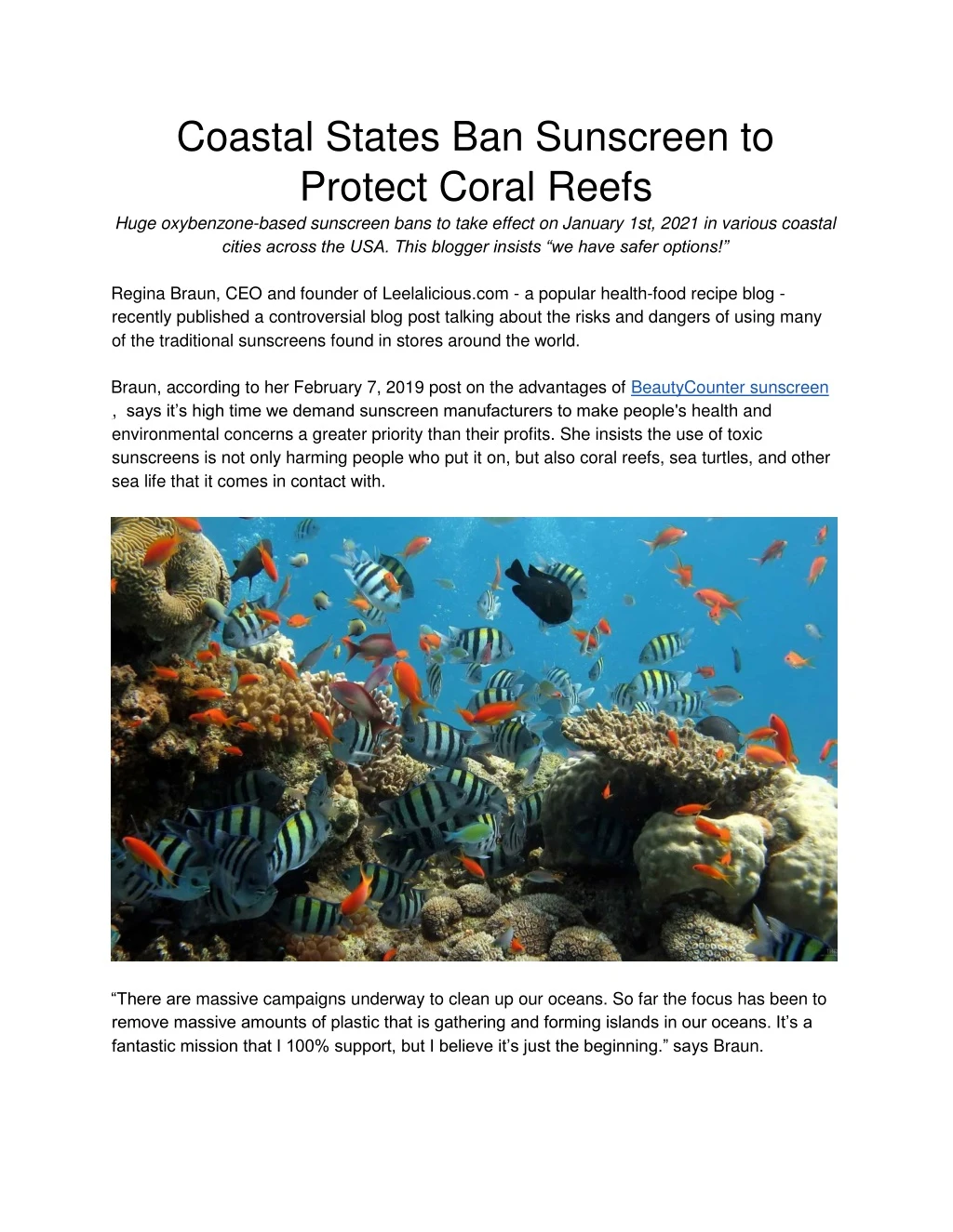 coastal states ban sunscreen to protect coral