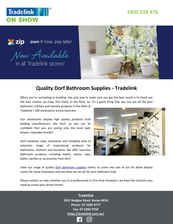 Quality Dorf Bathroom Supplies - Tradelink