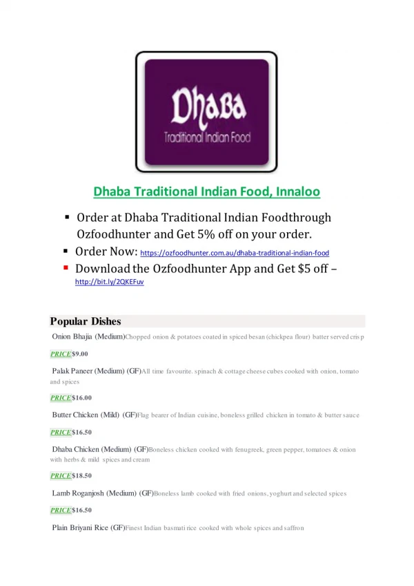 15% Off - Dhaba Traditional Indian Food-Innaloo - Order Food Online