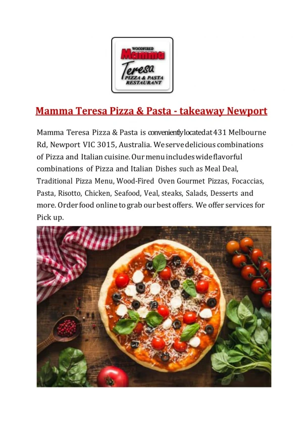 25% Off -Mamma Teresa Pizza and Pasta-Newport - Order Food Online