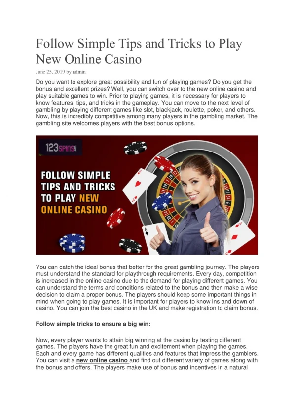 Follow Simple Tips and Tricks to Play New Online Casino