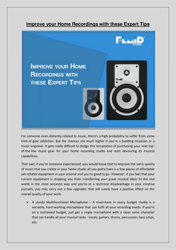 Improve your Home Recordings with these Expert Tips