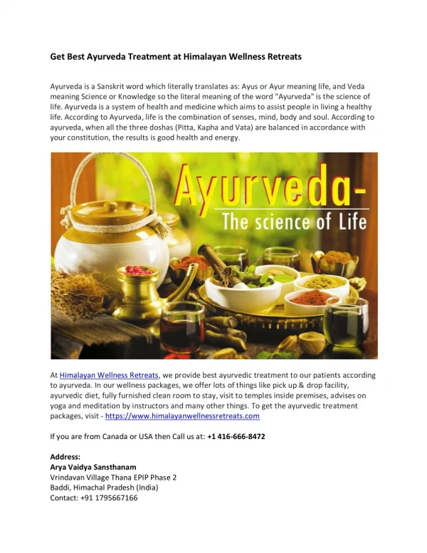 Get Best Ayurveda Treatment at Himalayan Wellness Retreats
