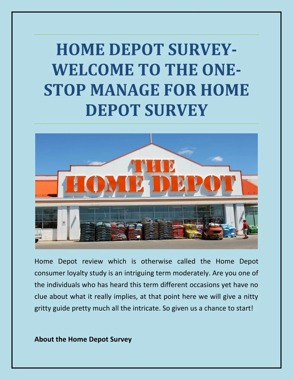 home depot survey welcome to the one stop manage