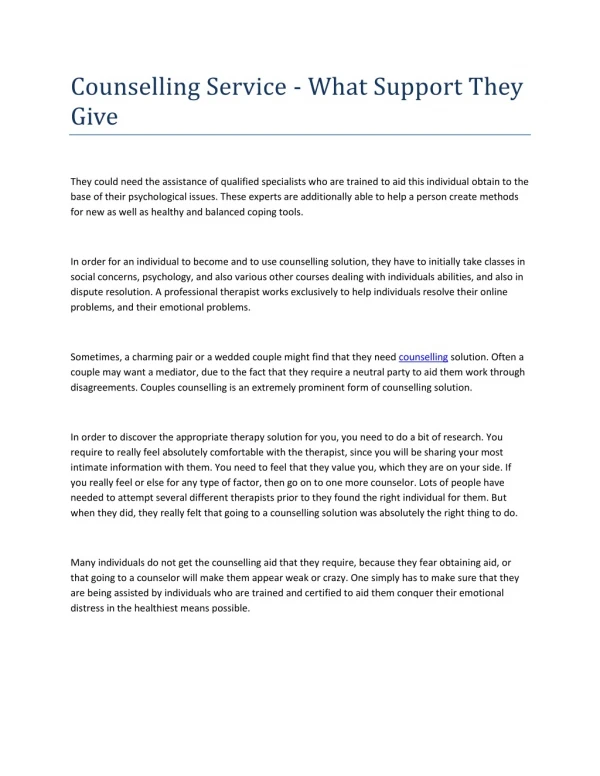 Counselling Service - What Support They Give