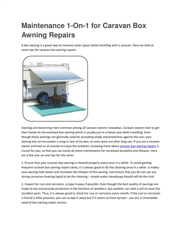 Maintenance 1-On-1 for Caravan Box Awning Repairs