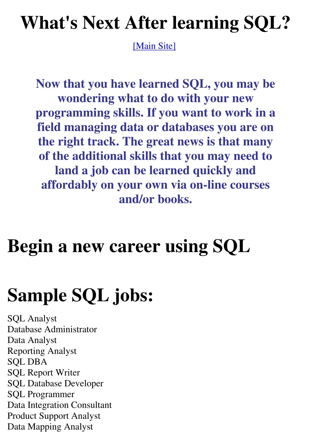 what s next after learning sql