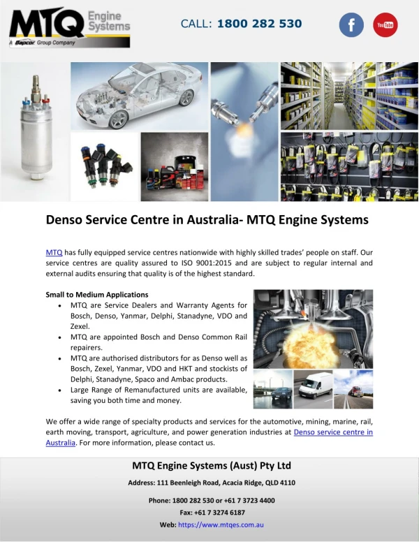 Denso Service Centre in Australia- MTQ Engine Systems