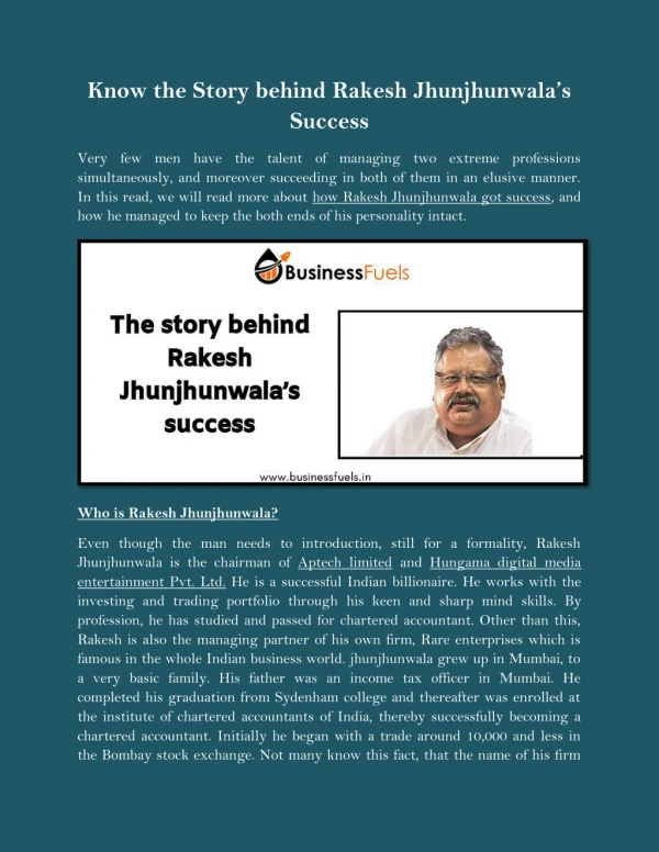 Know the Story behind Rakesh Jhunjhunwala’s Success