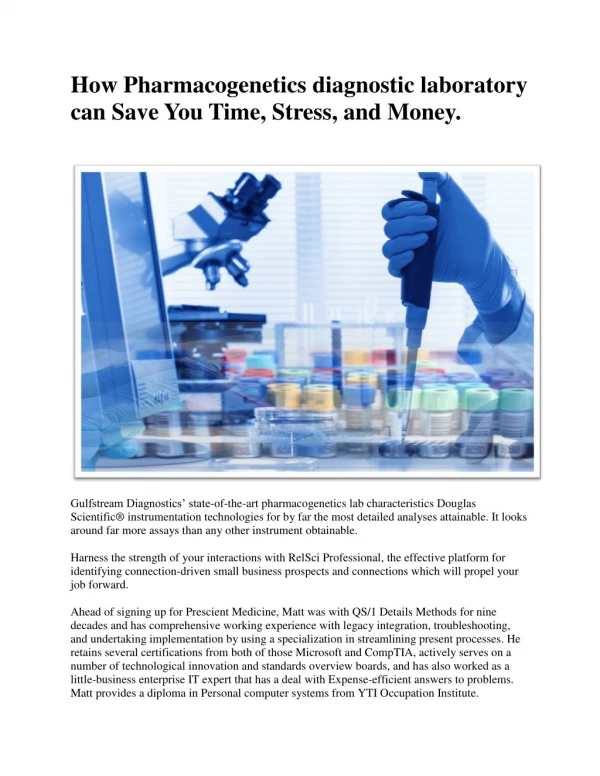 How Pharmacogenetics diagnostic laboratory can Save You Time, Stress, and Money.