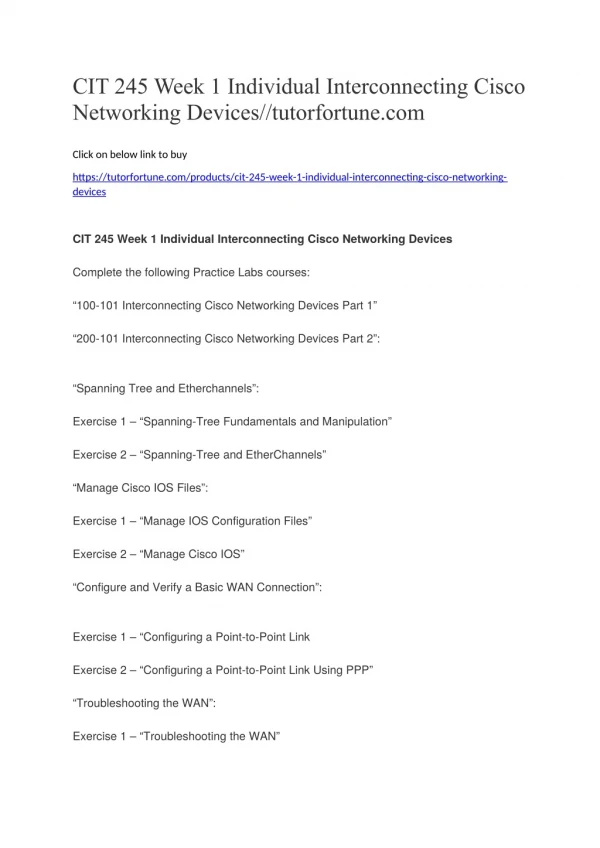 CIT 245 Week 1 Individual Interconnecting Cisco Networking Devices//tutorfortune.com