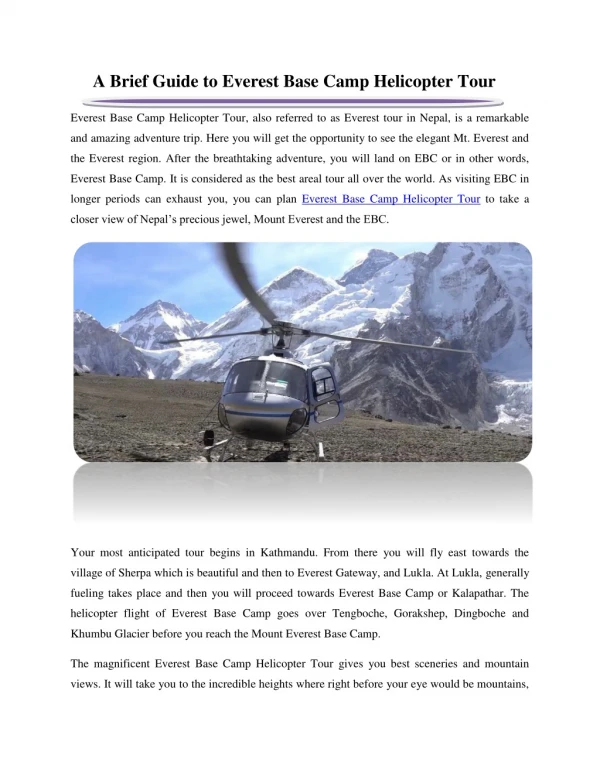 A Brief Guide to Everest Base Camp Helicopter Tour