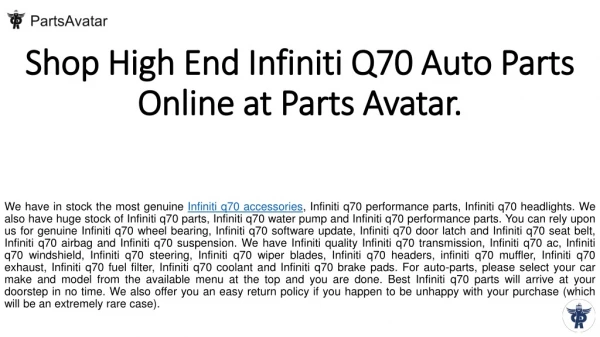 Shop Top Quality Infiniti Q70 Parts Online At PartsAvatar.