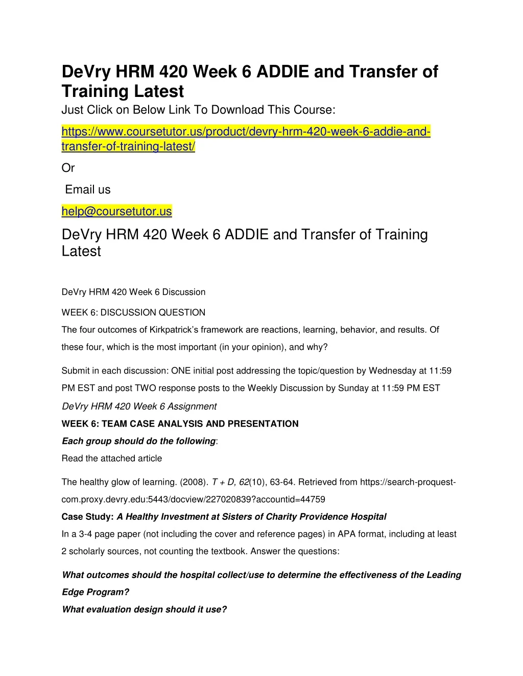 devry hrm 420 week 6 addie and transfer