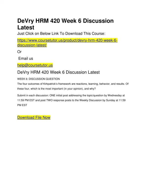 DeVry HRM 420 Week 6 Discussion Latest