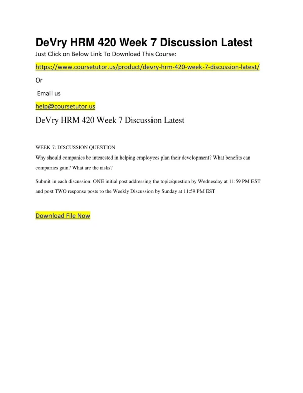 DeVry HRM 420 Week 7 Discussion Latest