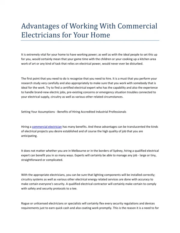 Advantages of Working With Commercial Electricians for Your Home
