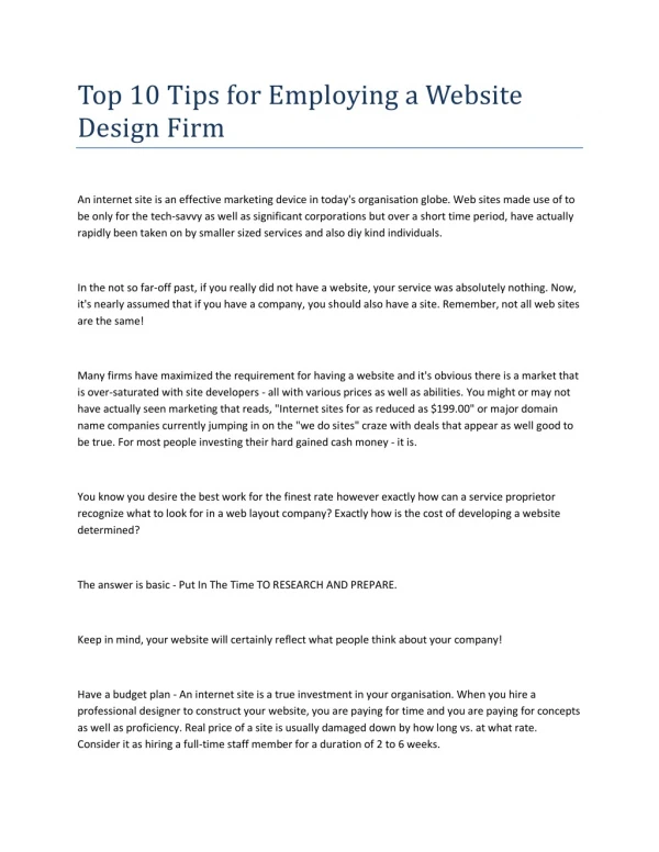 Top 10 Tips for Employing a Website Design Firm