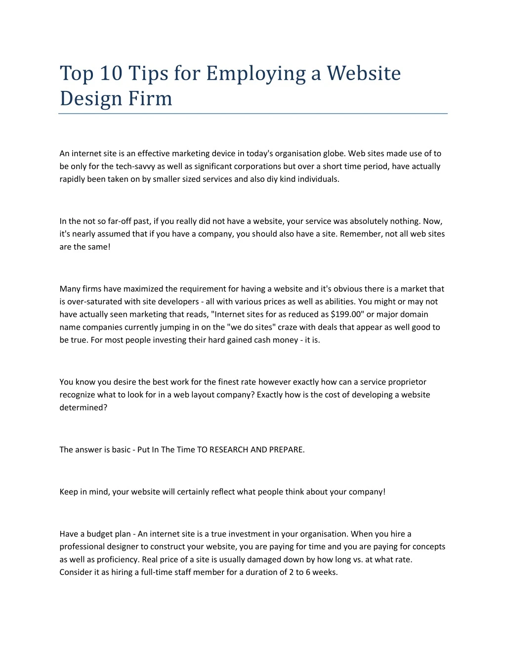 top 10 tips for employing a website design firm